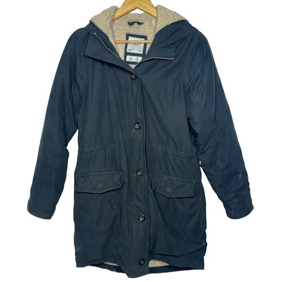 Abercrombie & Fitch Black Tan Sherpa Hooded Utility Parka Coat Jacket Womens M - Picture 1 of 9